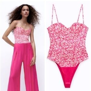 ZARA FLORAL CORSET BODYSUIT